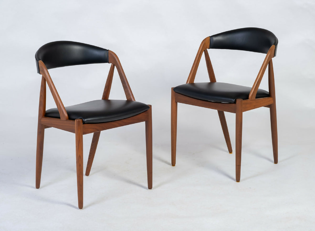 Kai Kristiansen – Model 31 spisebordsstole i teak og sort læder, dansk design