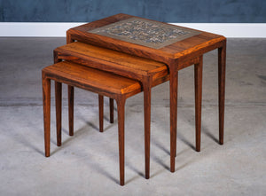 Johannes Andersen – Sæt af tre indskudsborde i palisander med fliser, produceret af CFC Silkeborg, dansk design