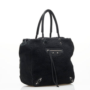 Balenciaga – Sort shearling papier tote taske - SPLISH