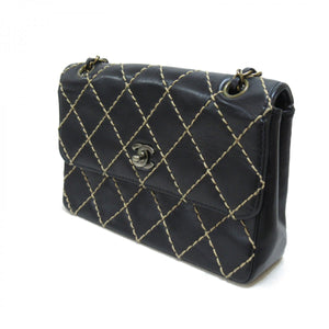 Chanel – Sort wild stitch læder single flap taske