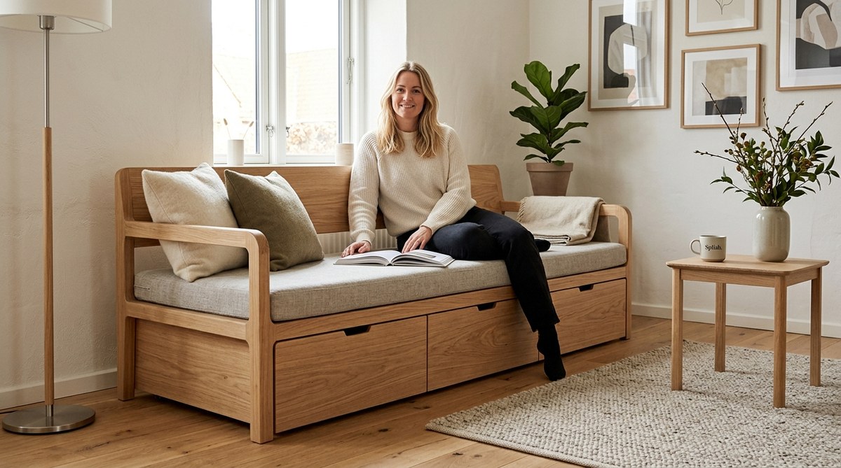 Byg en elegant sofabænk i skandinavisk stil med integreret opbevaring