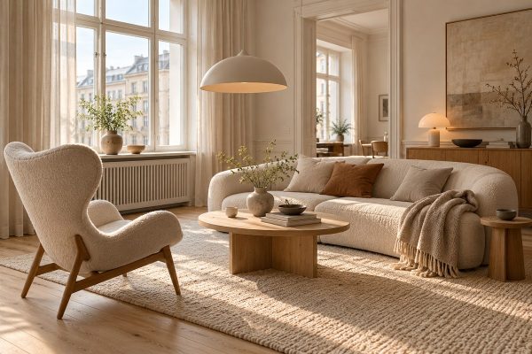 Skab en sanselig stue med danske designikoner og bløde overflader